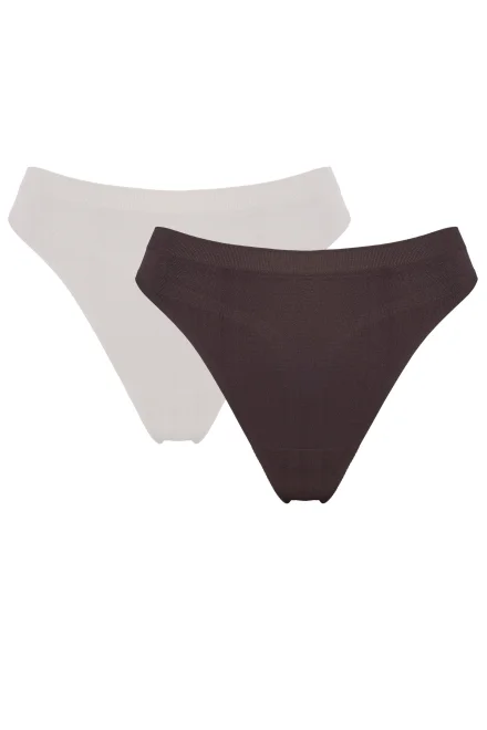 2 PACK tanga Precious - Ecru-Hnědá