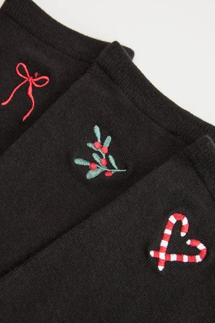 3 PACK Dámské vánoční ponožky Mistletoe - Černá