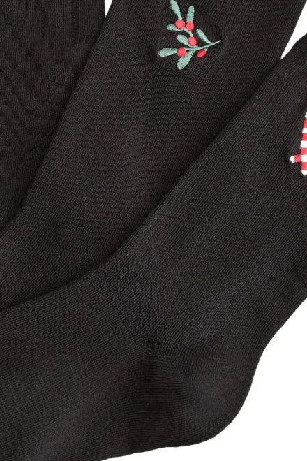 3 PACK Dámské vánoční ponožky Mistletoe - Černá