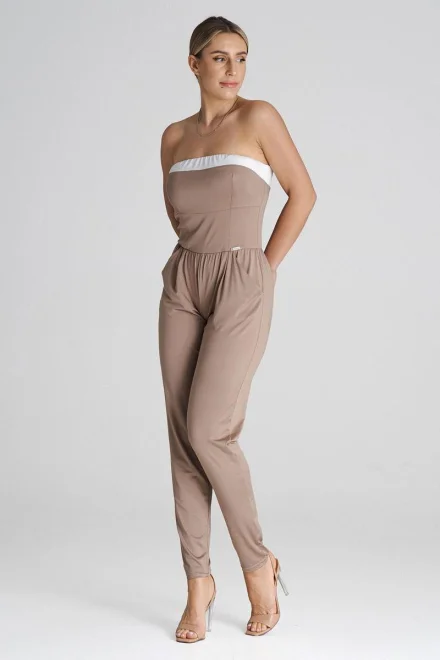 Elegantní overal M1025 béžový - dlouhý - Béžová
