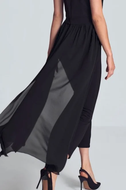 Elegantní overal M717 černý s vrchní sukní - Černá