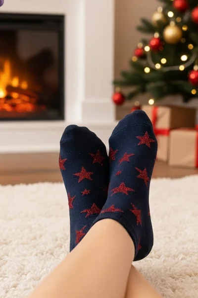 Dámské ponožky Z 9101 Christmas Chill - 40 DEN - Tmavě modrá