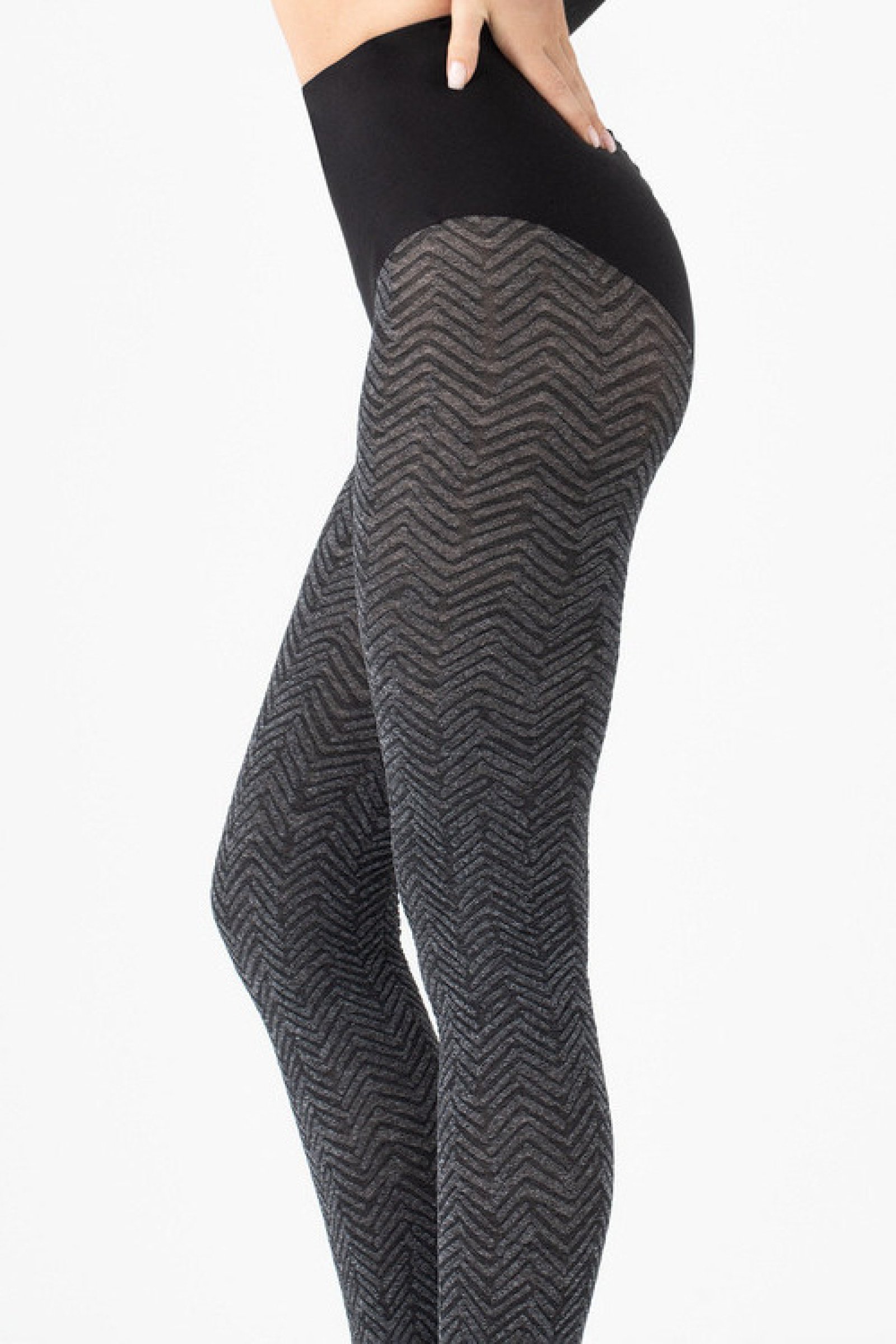 Vzorované silonky Fiore G 6076 Chevron Chic - 60 DEN Tmavě šedá 2-S