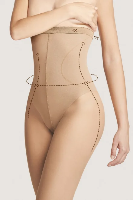 Hladké zeštíhlující silonky Bikini - 20 DEN - vysoký pas - Natural