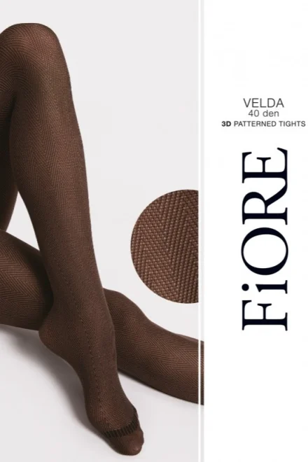Vzorované silonky Velda - 40 DEN - Hnědá