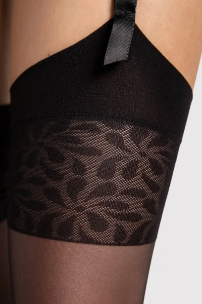 Punčochy na podvazkový pás O 4010 Adora - 8 DEN - Černá