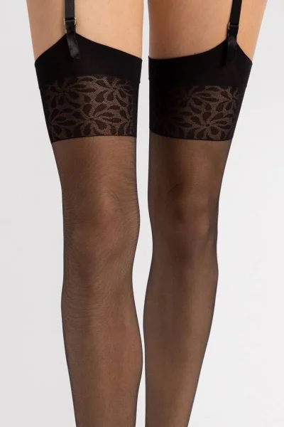 Punčochy na podvazkový pás O 4010 Adora - 8 DEN - Černá