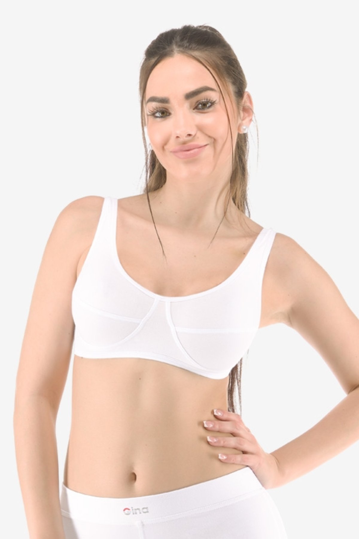 Bavlněná sportovní podprsenka Gina 97001P Bílá M