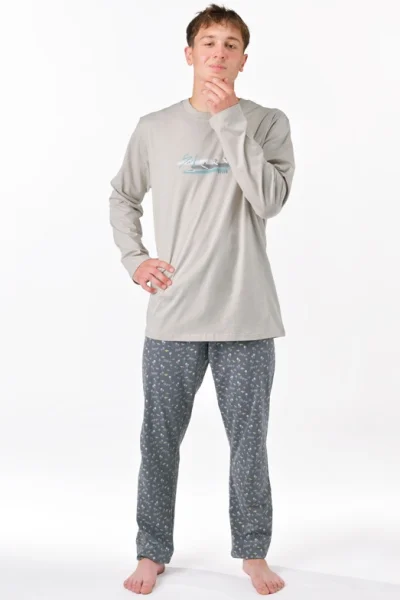 Pánské pyžamo 79191P - bavlna - Světle šedá