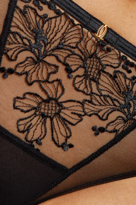 Tanga Fleur - s dvojitým tylem - Černá