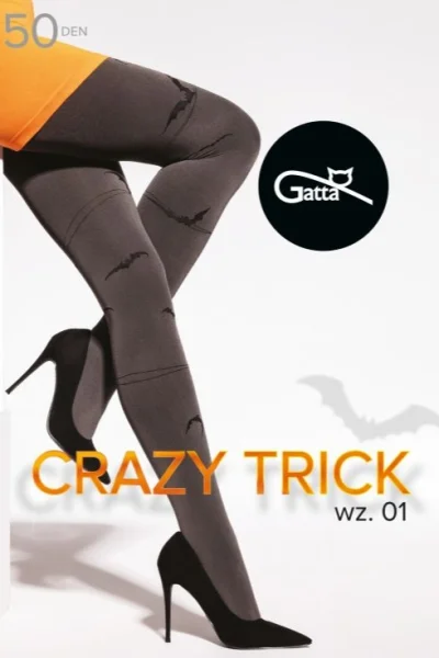 Vzorované silonky Crazy Trick 01 - 50 DEN - Šedo-černá