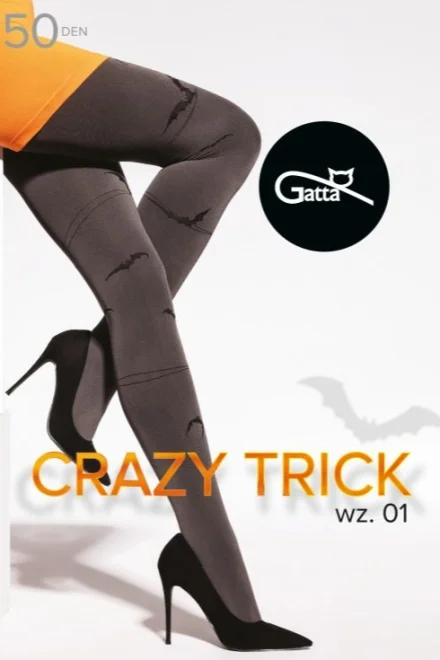 Vzorované silonky Crazy Trick 01 - 50 DEN - Šedo-černá