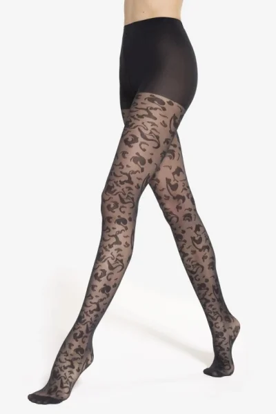 Vzorované silonky Floral 05 - 30 DEN - Černá