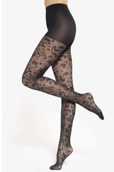 Vzorované silonky Floral 05 - 30 DEN - Černá