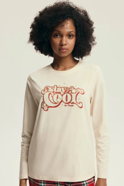 Dámské pyžamo Dalisa - flanelová bavlna - Červeno-krémová