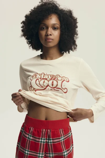 Dámské pyžamo Dalisa - flanelová bavlna - Červeno-krémová