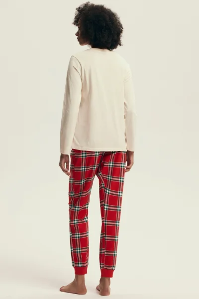 Dámské pyžamo Dalisa - flanelová bavlna - Červeno-krémová