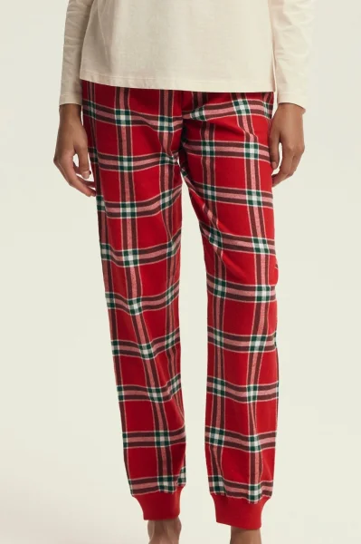 Dámské pyžamo Dalisa - flanelová bavlna - Červeno-krémová