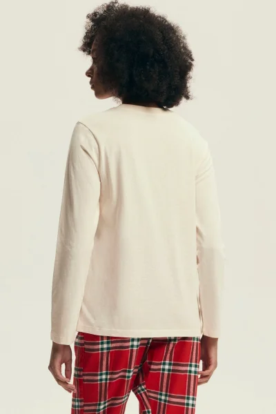 Dámské pyžamo Dalisa - flanelová bavlna - Červeno-krémová