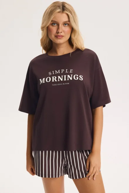 Dámské pyžamo Morning - bavlna - Tmavě hnědá
