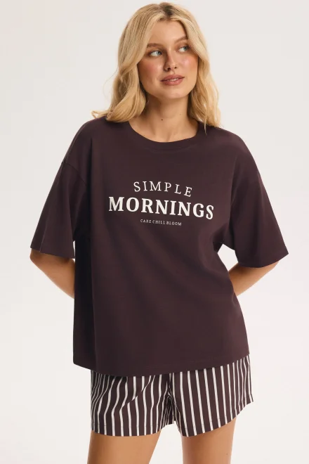 Dámské pyžamo Morning - bavlna - Tmavě hnědá