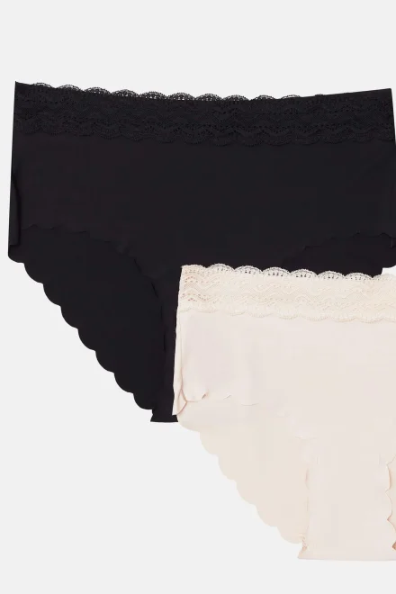 2 PACK kalhotky Polly - vyšší pas - Černo-béžová