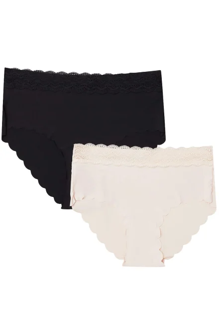 2 PACK kalhotky Polly - vyšší pas - Černo-béžová