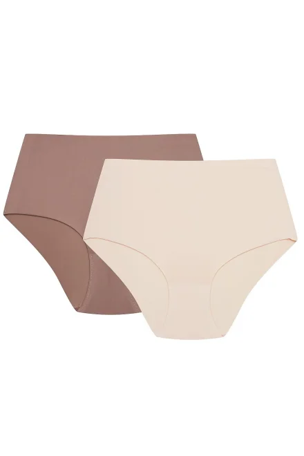 2 PACK nohavičky Bump – vyšší pás - Hnedo-bežová