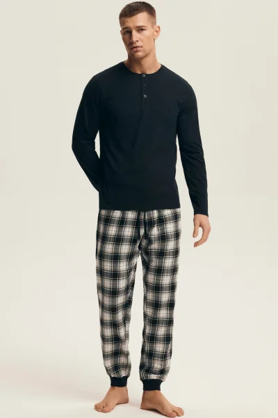 Pánské pyžamo Noir - flanelová bavlna - Černá