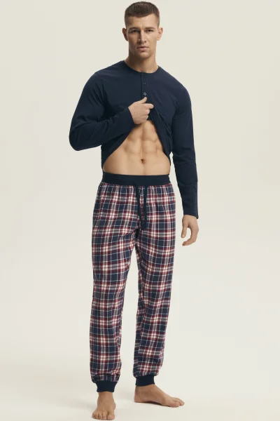 Pánské pyžamo Noir - flanelová bavlna - Tmavě modrá