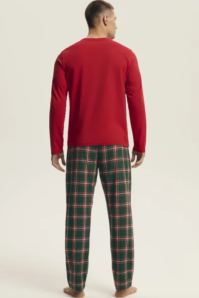 Pánské pyžamo Nougat - flanelová bavlna - Červeno-zelená