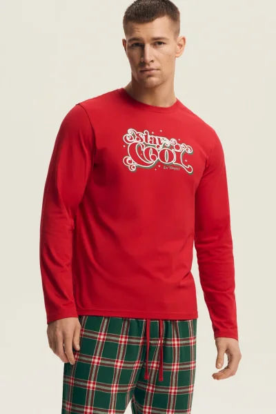 Pánské pyžamo Nougat - flanelová bavlna - Červeno-zelená