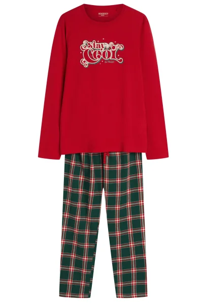 Pánské pyžamo Nougat - flanelová bavlna - Červeno-zelená