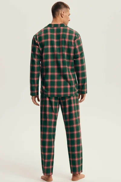 Pánské propínací pyžamo Nut - flanelová bavlna - Zelená