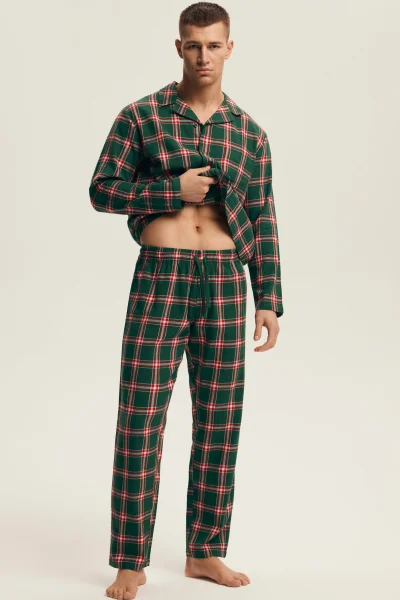 Pánské propínací pyžamo Nut - flanelová bavlna - Zelená