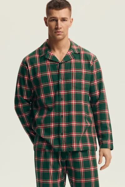 Pánské propínací pyžamo Nut - flanelová bavlna - Zelená