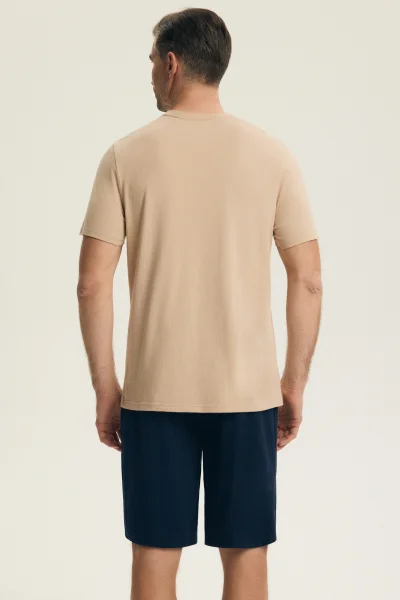 Pánské pyžamo Pin - bavlna - Béžovo-modrá