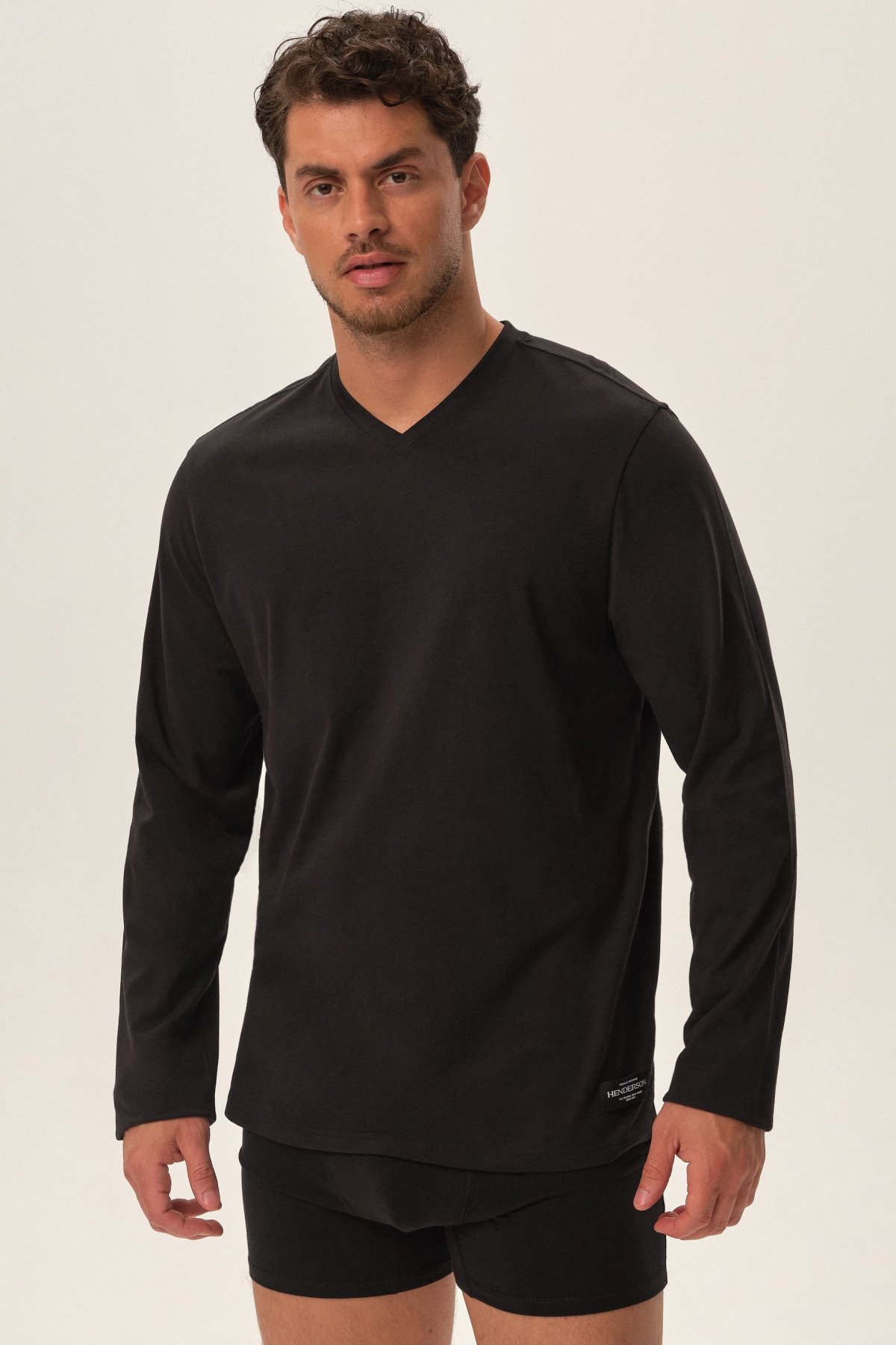 2 PACK Triko s dlouhým rukávem Henderson Hunter - bavlna Černá 3XL