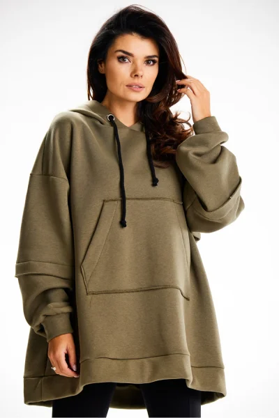 Hřejivá oversize mikina M332 Khaki - Khaki