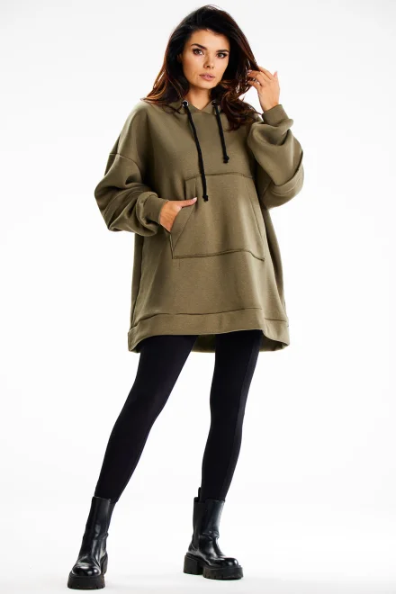 Hřejivá oversize mikina M332 Khaki - Khaki