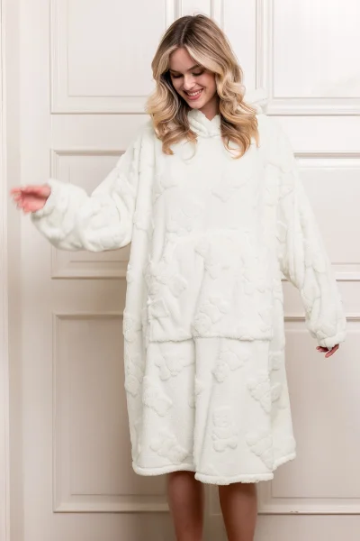 Hřejivá oversize mikina Méďa - s kapucí - Ecru