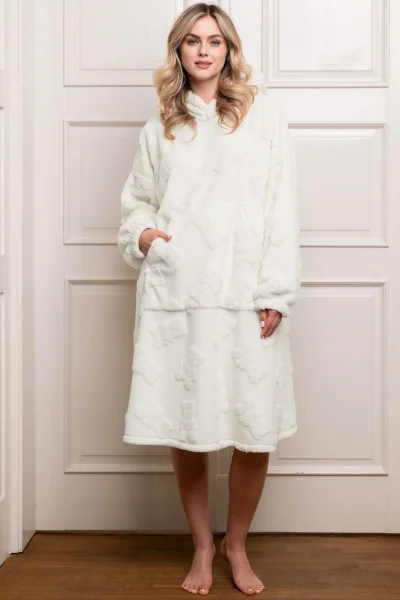 Hřejivá oversize mikina Méďa - s kapucí - Ecru