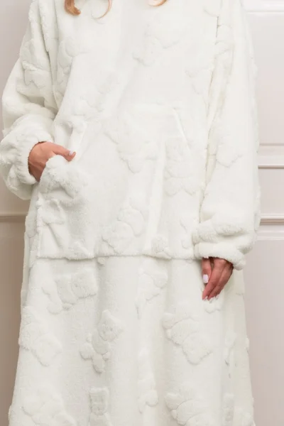 Hřejivá oversize mikina Méďa - s kapucí - Ecru