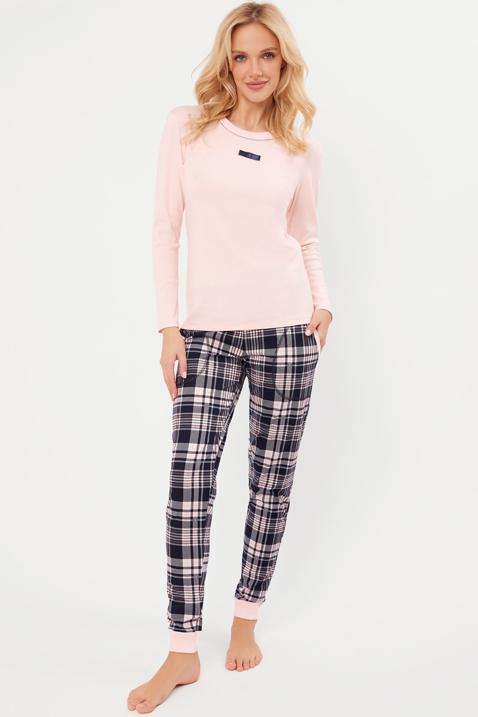 Dlouhé dámské pyžamo Italian Fashion Dona - bavlna Lososovo-tmavěmodrá 2XL