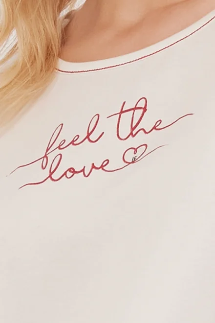 Bavlněné dámské pyžamo Evora - Feel the love - Ecru-červená