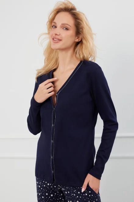 Bavlněné dámské pyžamo Libra - propínací - Tmavě modrá