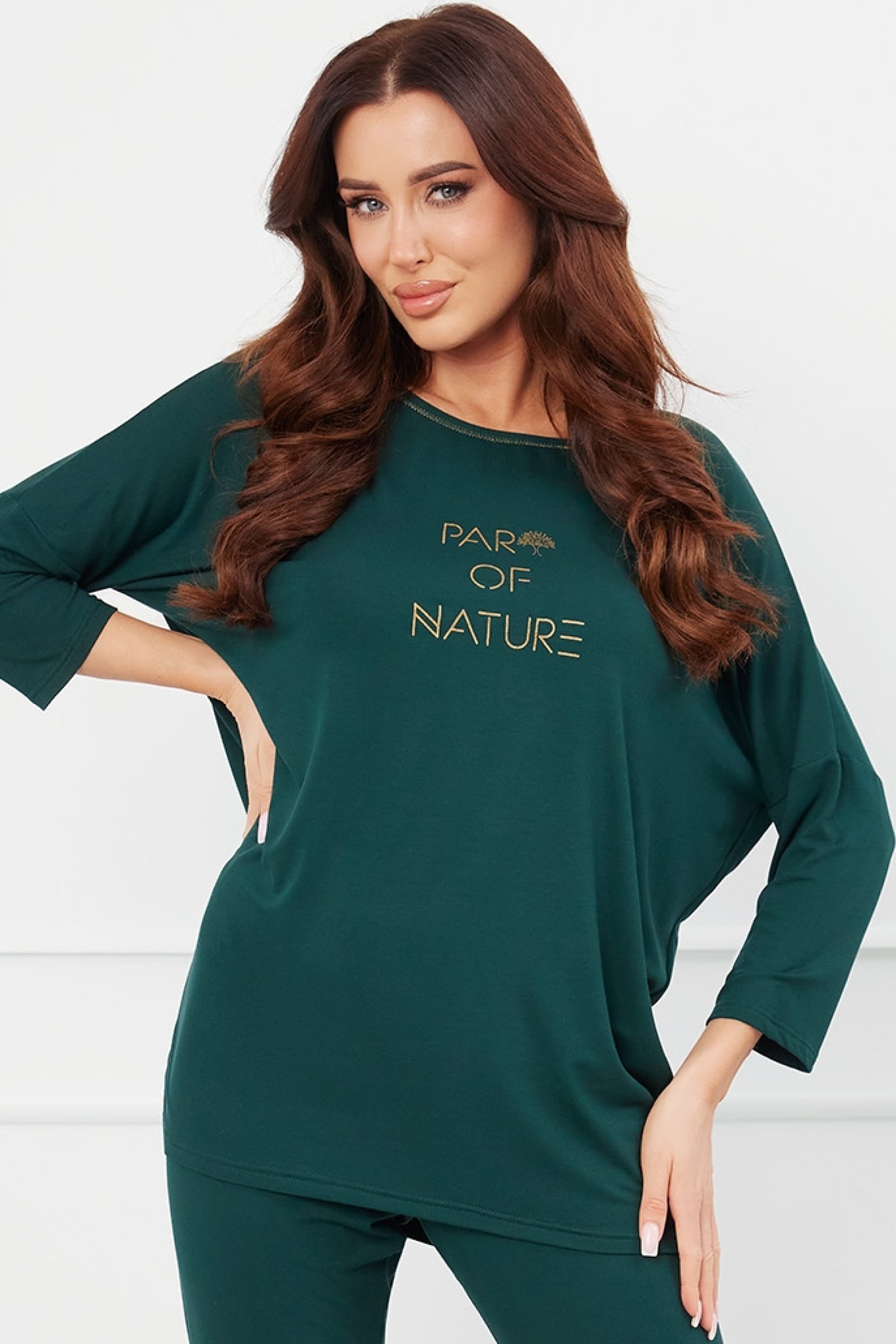 Tříčtvrteční dámské pyžamo Italian Fashion Natura - viskóza Zelená M