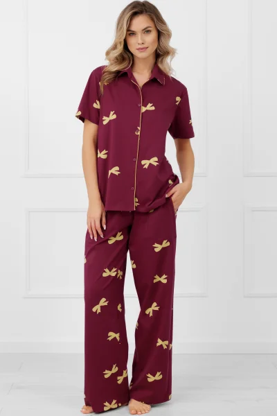 Dámské propínací pyžamo Kwadro - bavlna - Bordó