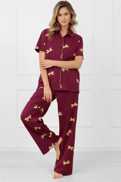 Dámské propínací pyžamo Kwadro - bavlna - Bordó