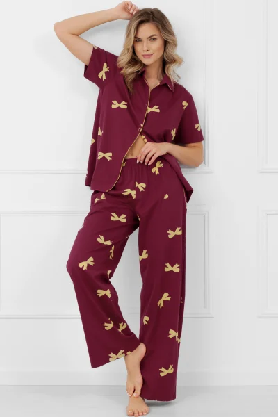 Dámské propínací pyžamo Kwadro - bavlna - Bordó